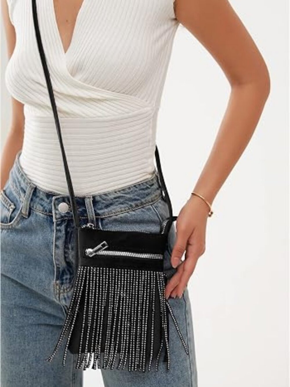 Tassel Velvet Crossbody Bag Bling Glitter Purse Sparkle Women Evening Bag - Picture 2 of 6